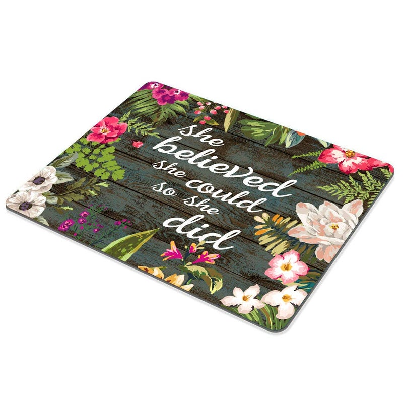 SSOIU Gaming Mouse Pad She Believed She Could So She Did Inspirational Quotes, Vintage Floral Rustic Wood Motivational Quote Mouse Pads for Computers - Image 3